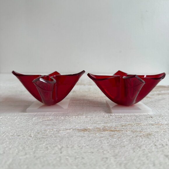 Vintage Red Hard Plastic Formed Candlestick Holders - Picture 4 of 11